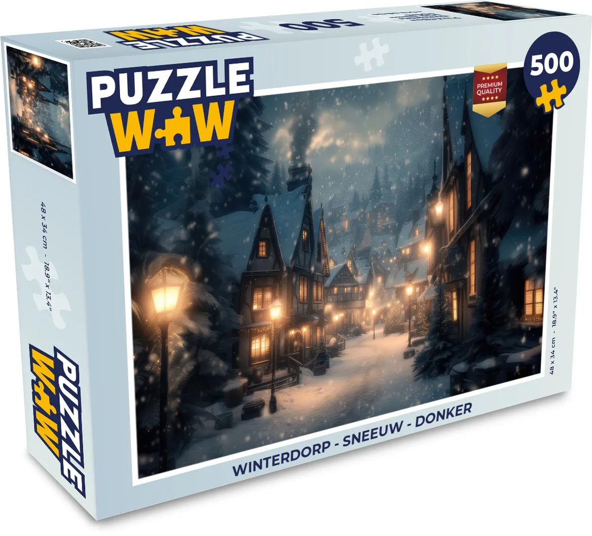 PuzzleWow Winterdorp Sneeuw Donker Puzzel 1000 Stuks