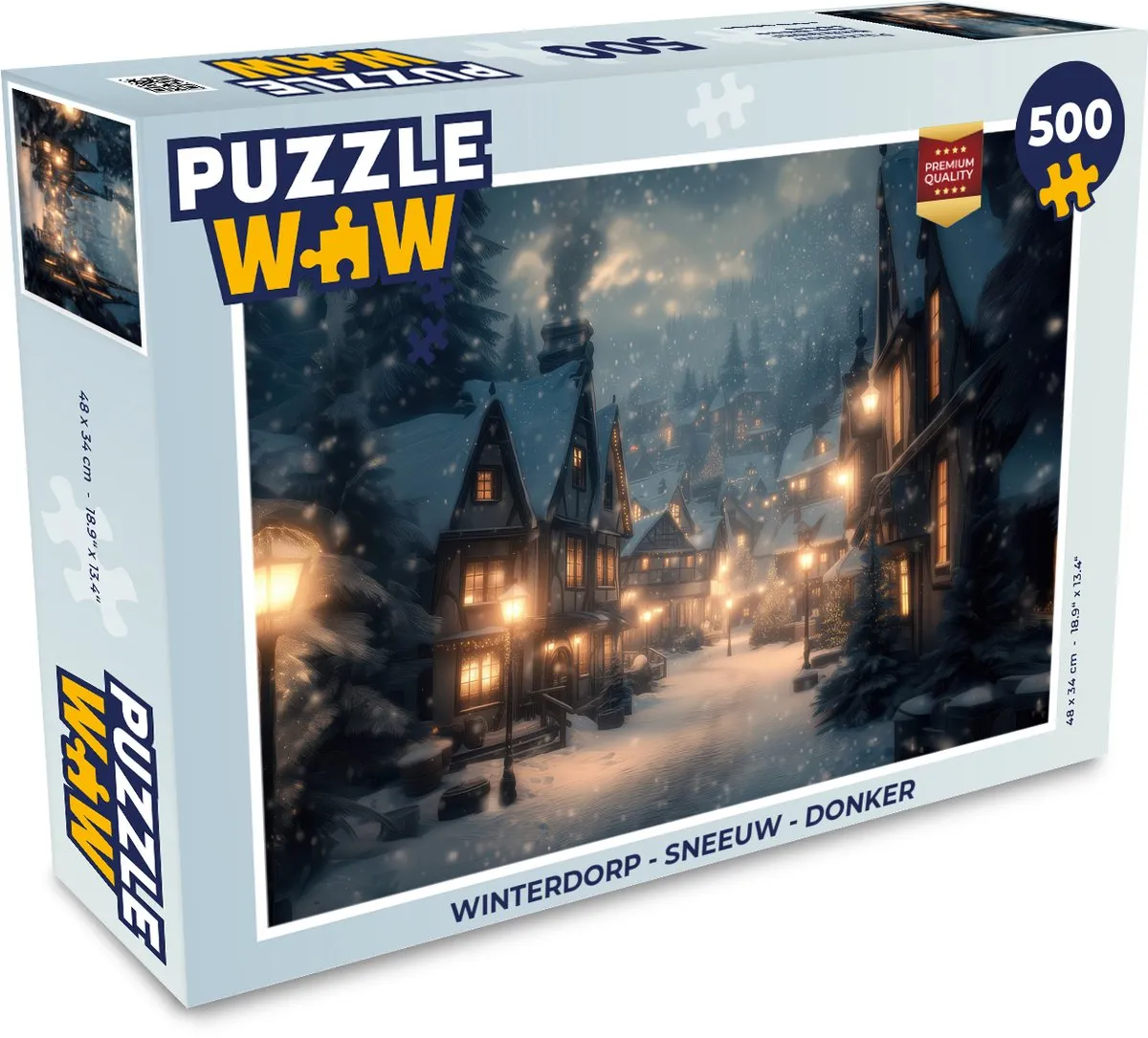 PuzzleWow Winterdorp Sneeuw Donker Puzzel 1000 Stuks