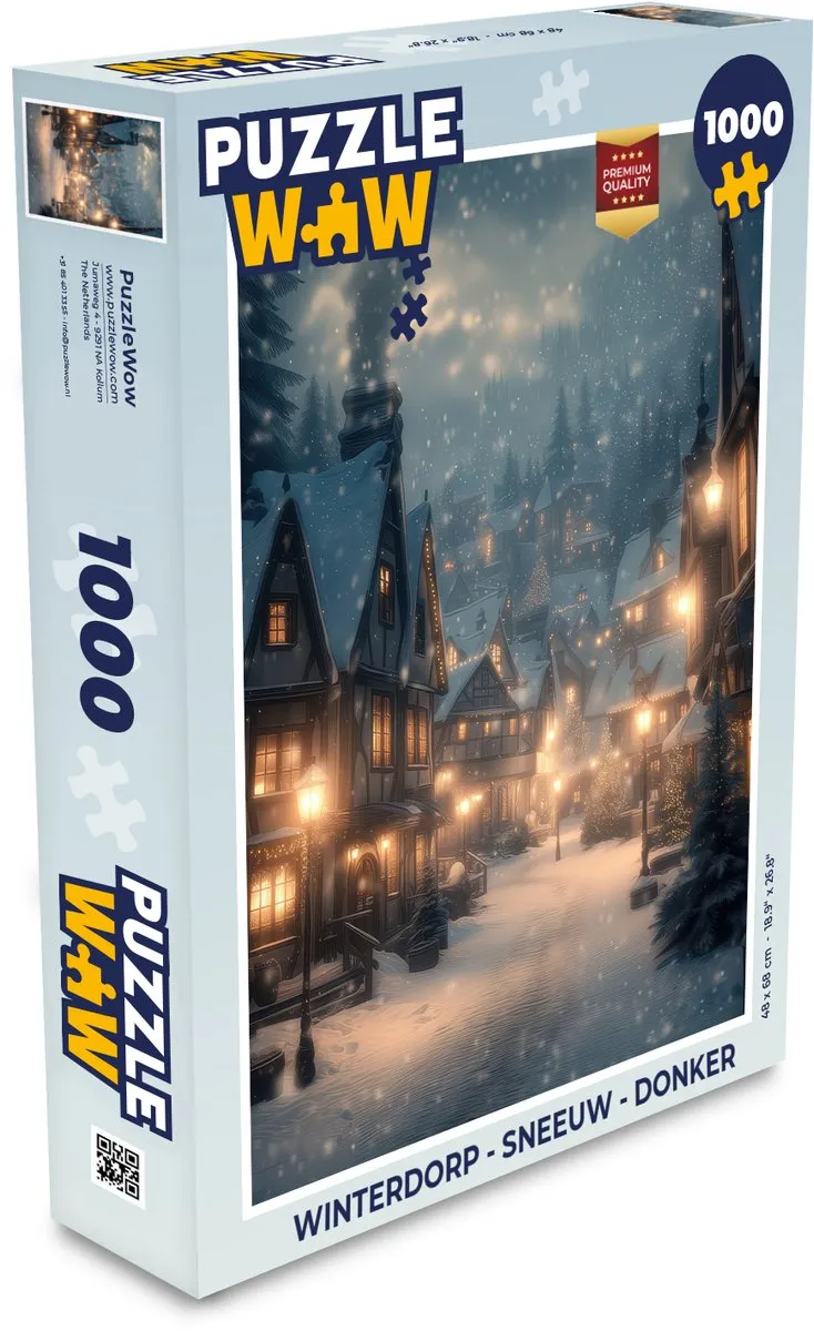 PuzzleWow Winterdorp Sneeuw Donker Puzzel 1000 Stuks