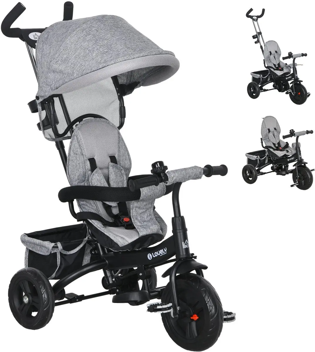HOMCOM Kinderdriewieler Metaal, Kunststof 95L x 50B x 106H cm Grijs