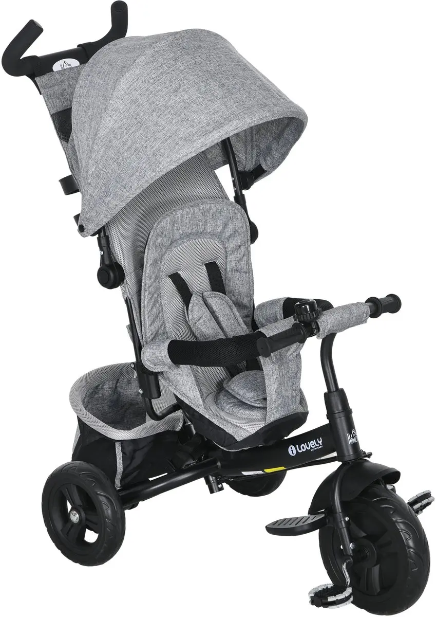 HOMCOM Kinderdriewieler Polyester, Metaal 102L x 49B x 102H cm Grijs