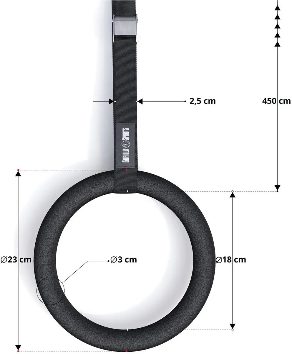 Gorilla Sports Turnringen 18mm - Kunststof - Zwart