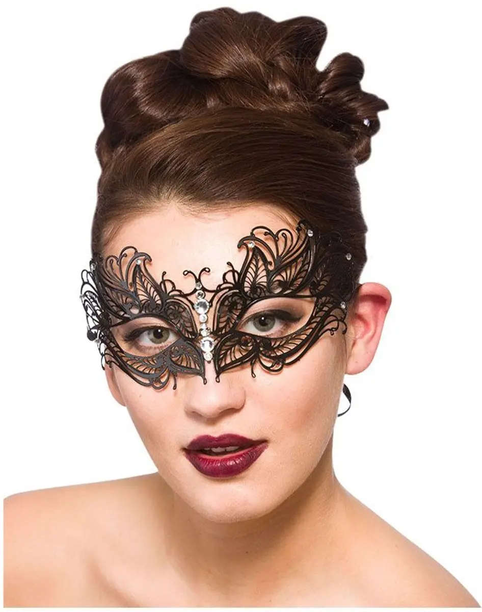 Zwart metalen oogmasker Selina met nep diamanten