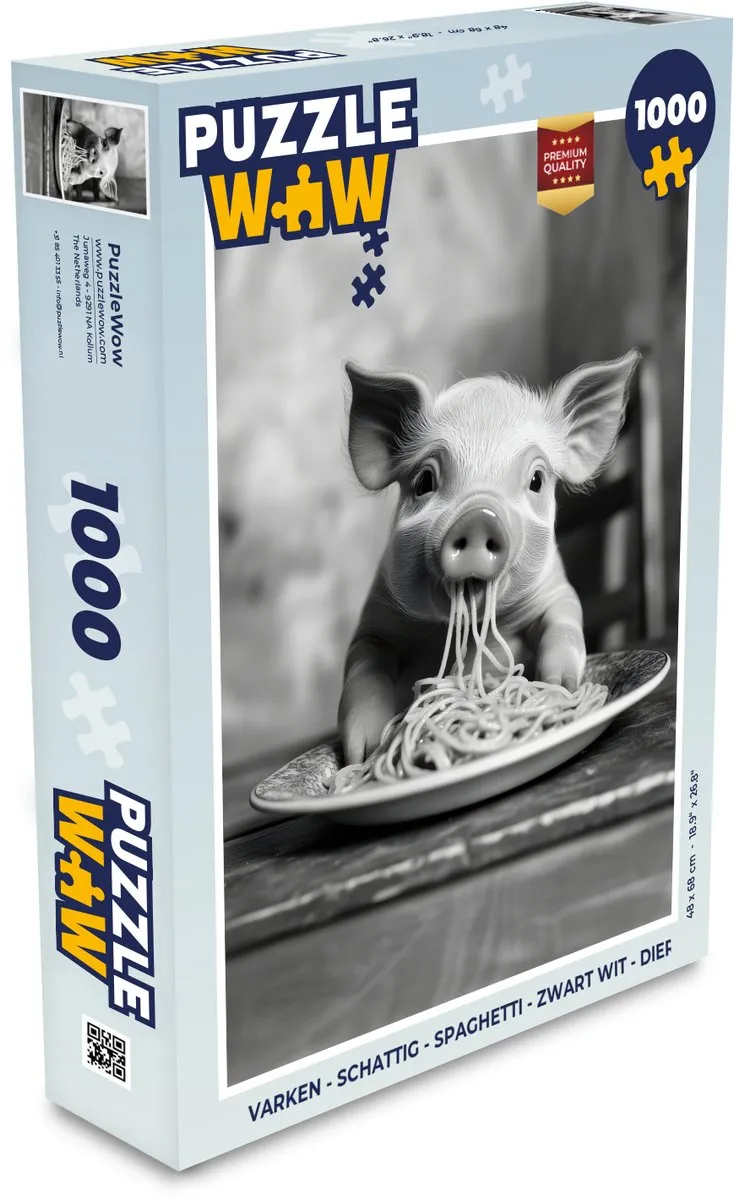 PuzzleWow Varken Legpuzzel 1000 Stuks - Zwart/Wit