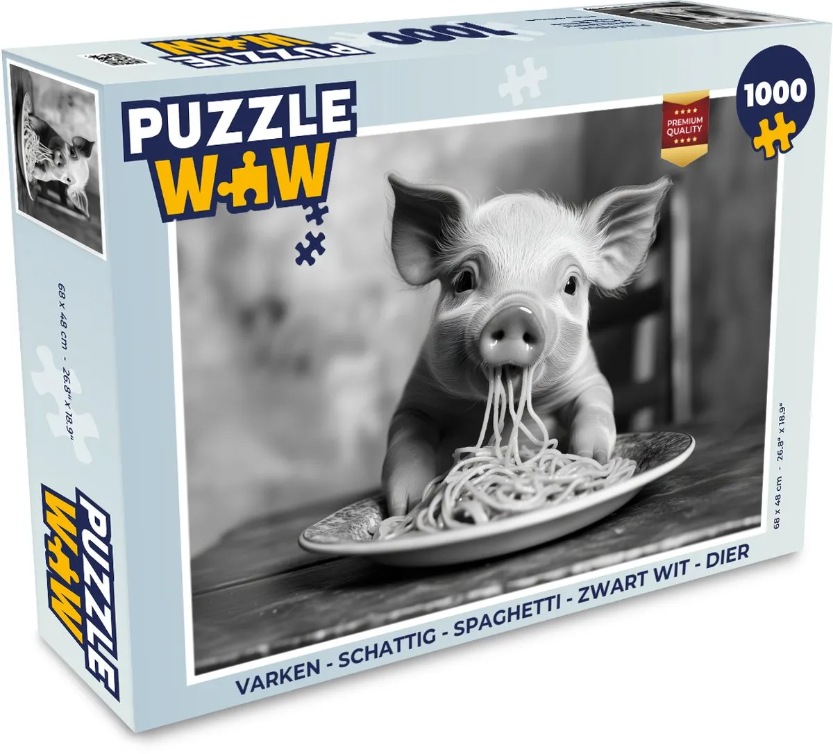 PuzzleWow Varken Legpuzzel 1000 Stuks - Zwart/Wit