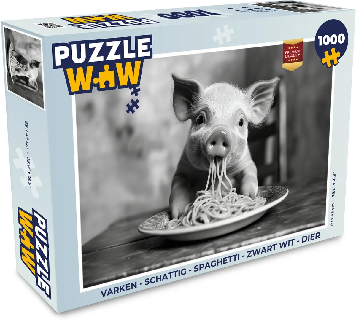 PuzzleWow Varken Legpuzzel 1000 Stuks - Zwart/Wit