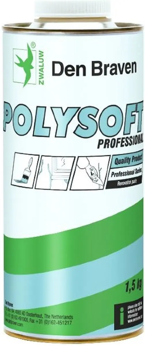 Den Braven Zwaluw Polysoft Professional Plamuur 1,5kg - Wit