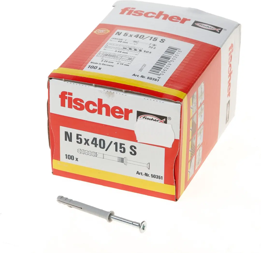 Fischer Nagelplug N 5x40/15 S - 100 Stuks