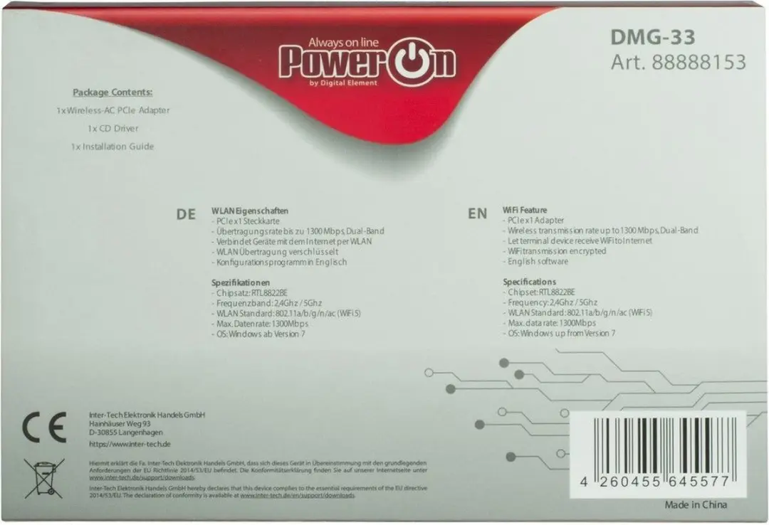 Intertech DMG-33 Intern WLAN 1300 Mbit/s - Zwart