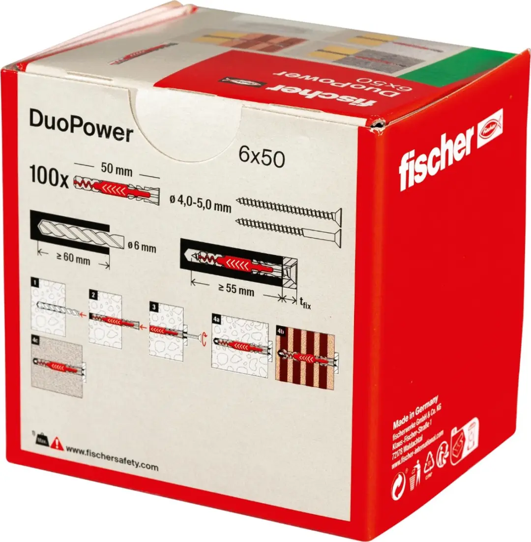 Fischer DuoPower 6x50mm Pluggen - 100 Stuks