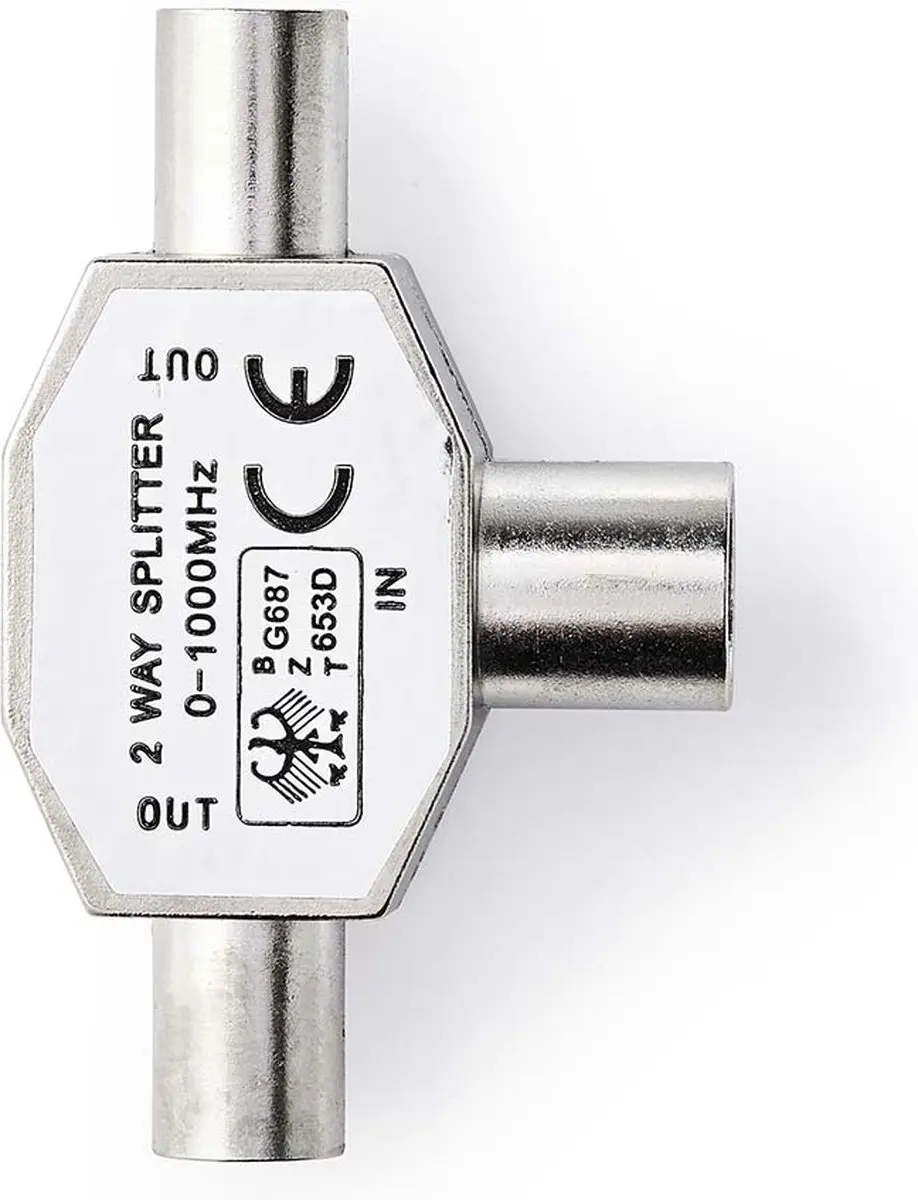 Nedis T-Splitter Coax 2x Male - IEC Female - 75 Ohm - Zilver