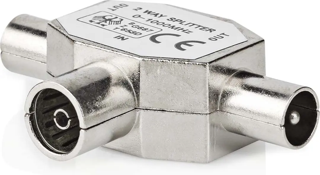 Nedis T-Splitter Coax 2x Male - IEC Female - 75 Ohm - Zilver