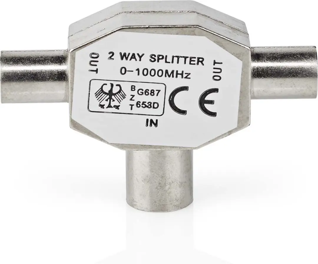 Nedis T-Splitter Coax 2x Male - IEC Female - 75 Ohm - Zilver