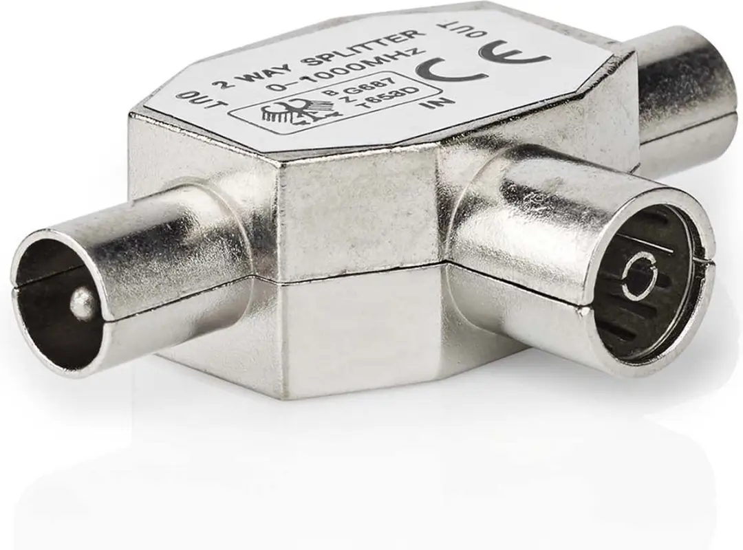 Nedis T-Splitter Coax 2x Male - IEC Female - 75 Ohm - Zilver