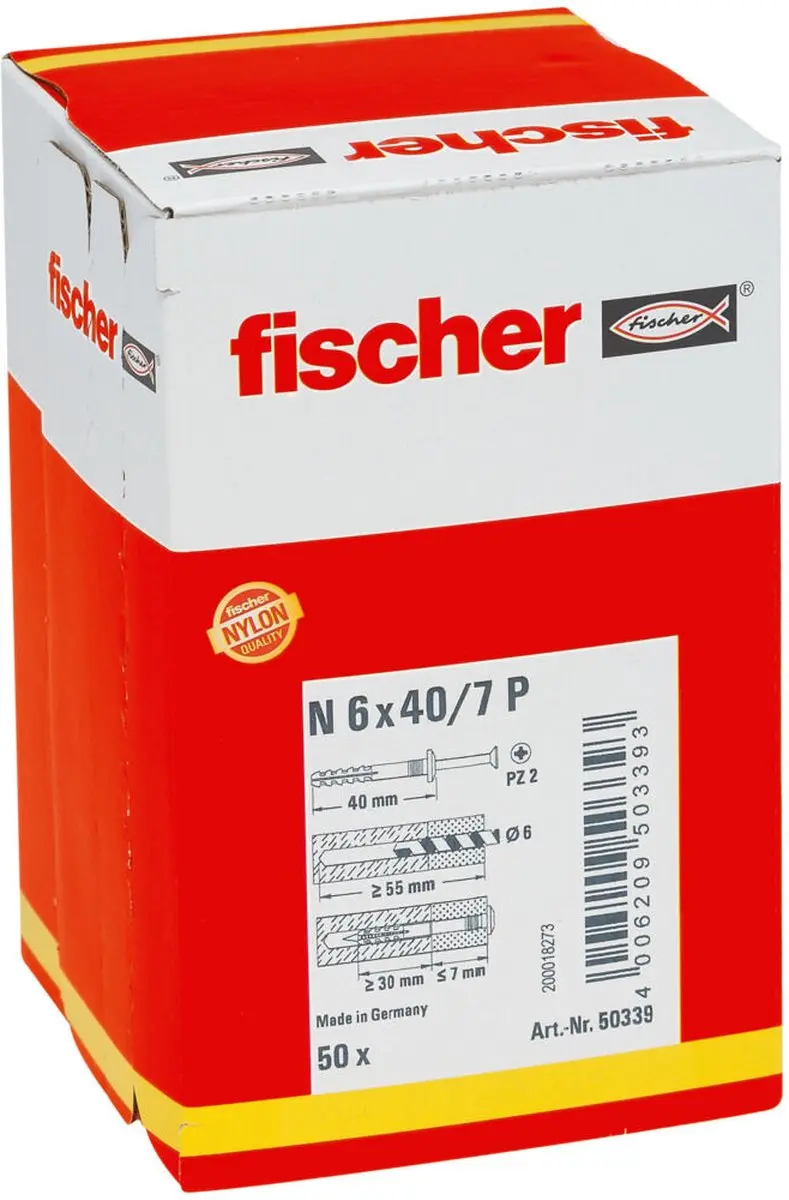 Fischer 50339 NP Nagelpluggen 6x40mm - 50 Stuks