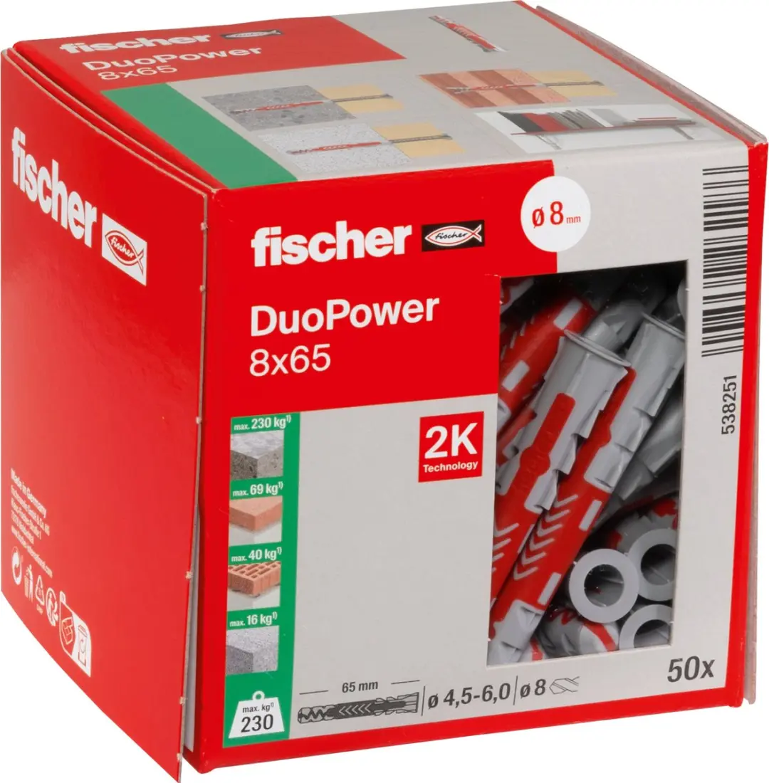 Fischer DuoPower 8x65mm Pluggen - 50 Stuks