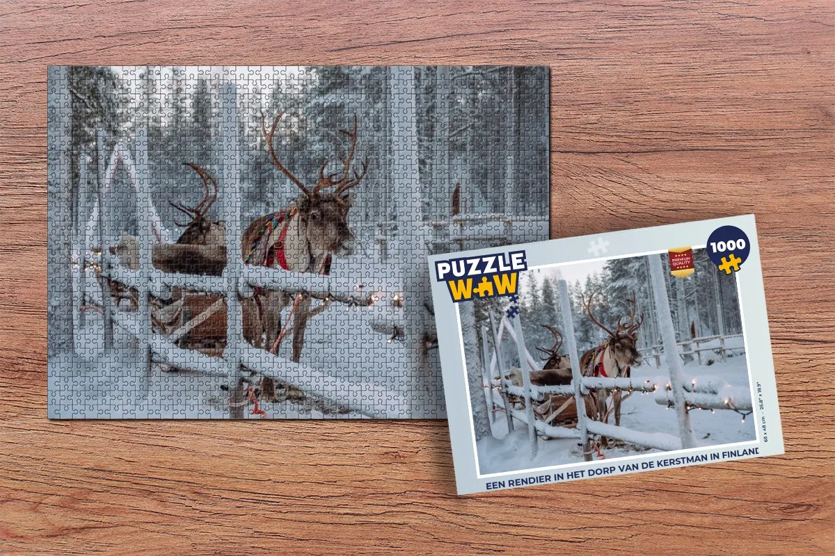 PuzzleWow Rendier in het Dorp van de Kerstman Legpuzzel 1000 Stuks - Multicolor