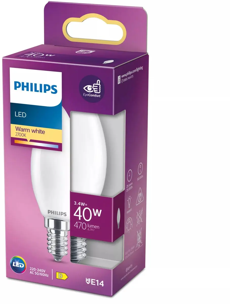 Philips LED Kaarslamp E14 4.3W Warmwit Mat