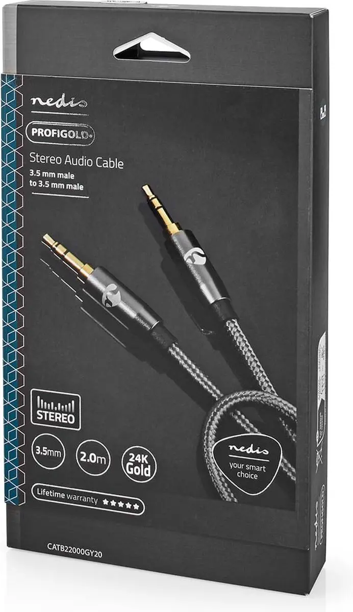 Nedis Stereo-Audiokabel 3,5mm Male - 2m - Verguld - Gun Metal Grijs
