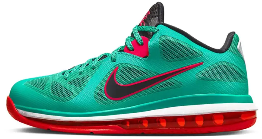 Nike LeBron 9 Low Herenschoenen, 42, New Green/Action Red/Wit/Zwart
