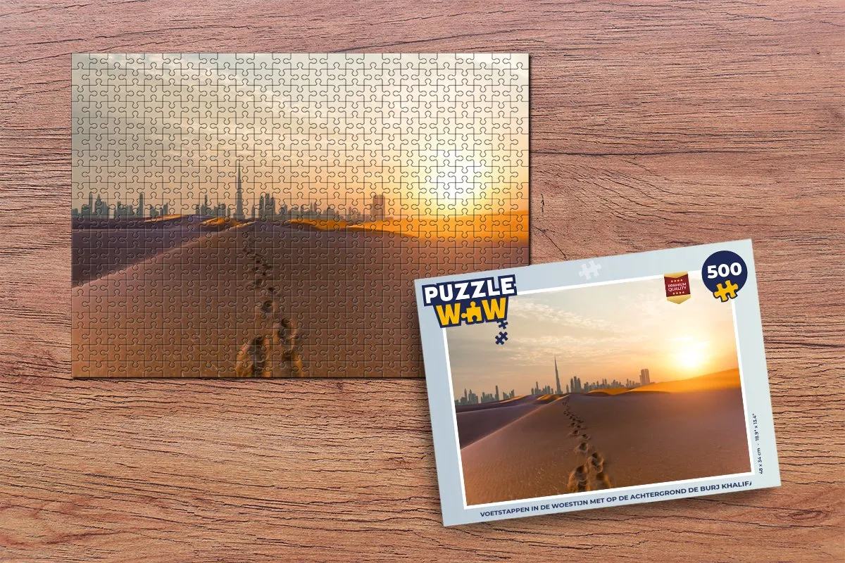 PuzzleWow Voetstappen in de woestijn Burj Khalifa Legpuzzel 500 Stuks - Multicolor