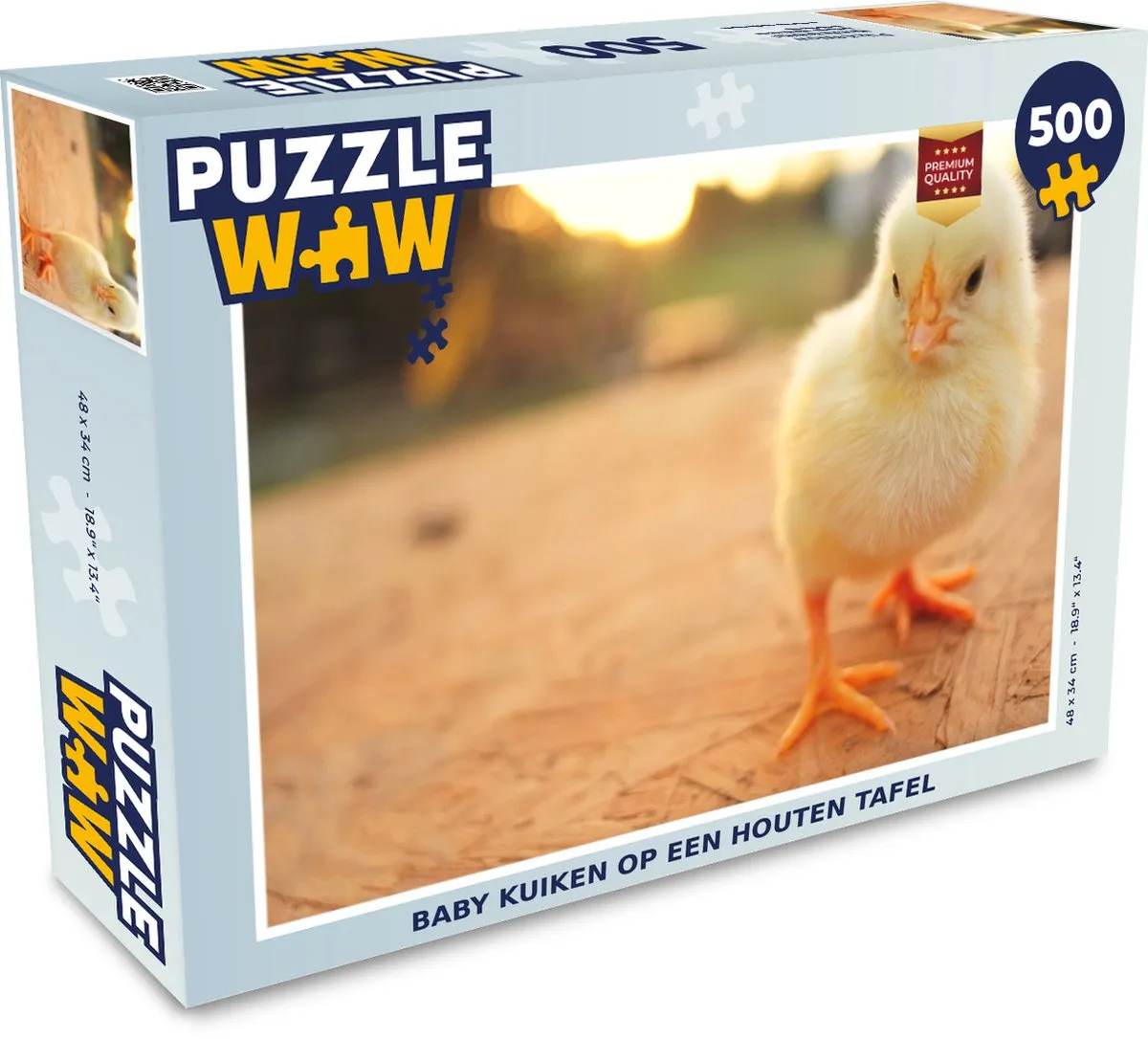 PuzzleWow Legpuzzel Baby kuiken op houten tafel 500 Stuks - Multicolor