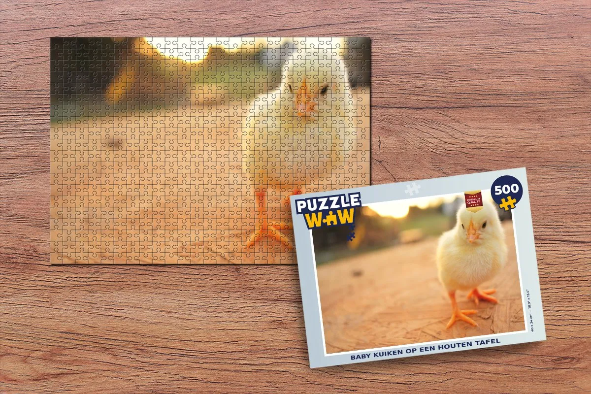 PuzzleWow Legpuzzel Baby kuiken op houten tafel 500 Stuks