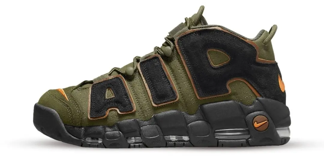 Nike Air More Uptempo '96 Herenschoenen, 46, Cargo Khaki/Pecan/Alpha Orange/Zwar