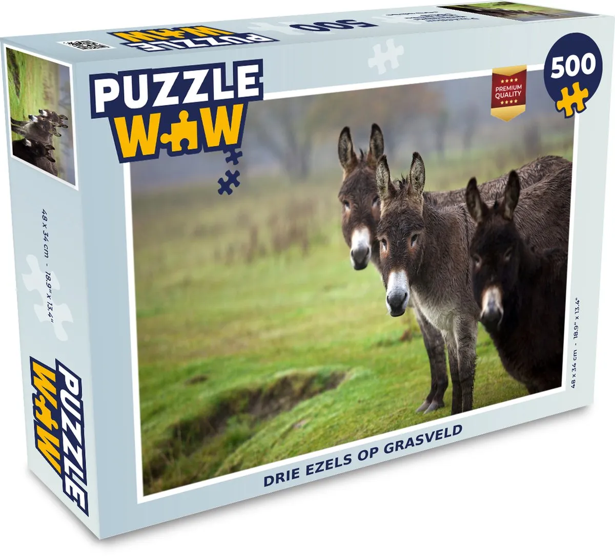 PuzzleWow Legpuzzel Drie Ezels Multicolor 500 Stuks
