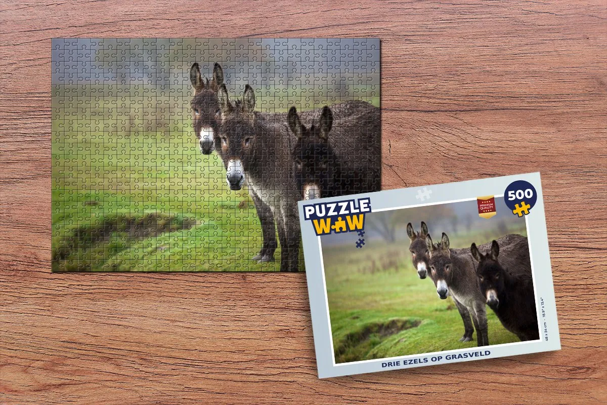 PuzzleWow Legpuzzel Drie Ezels Multicolor 500 Stuks