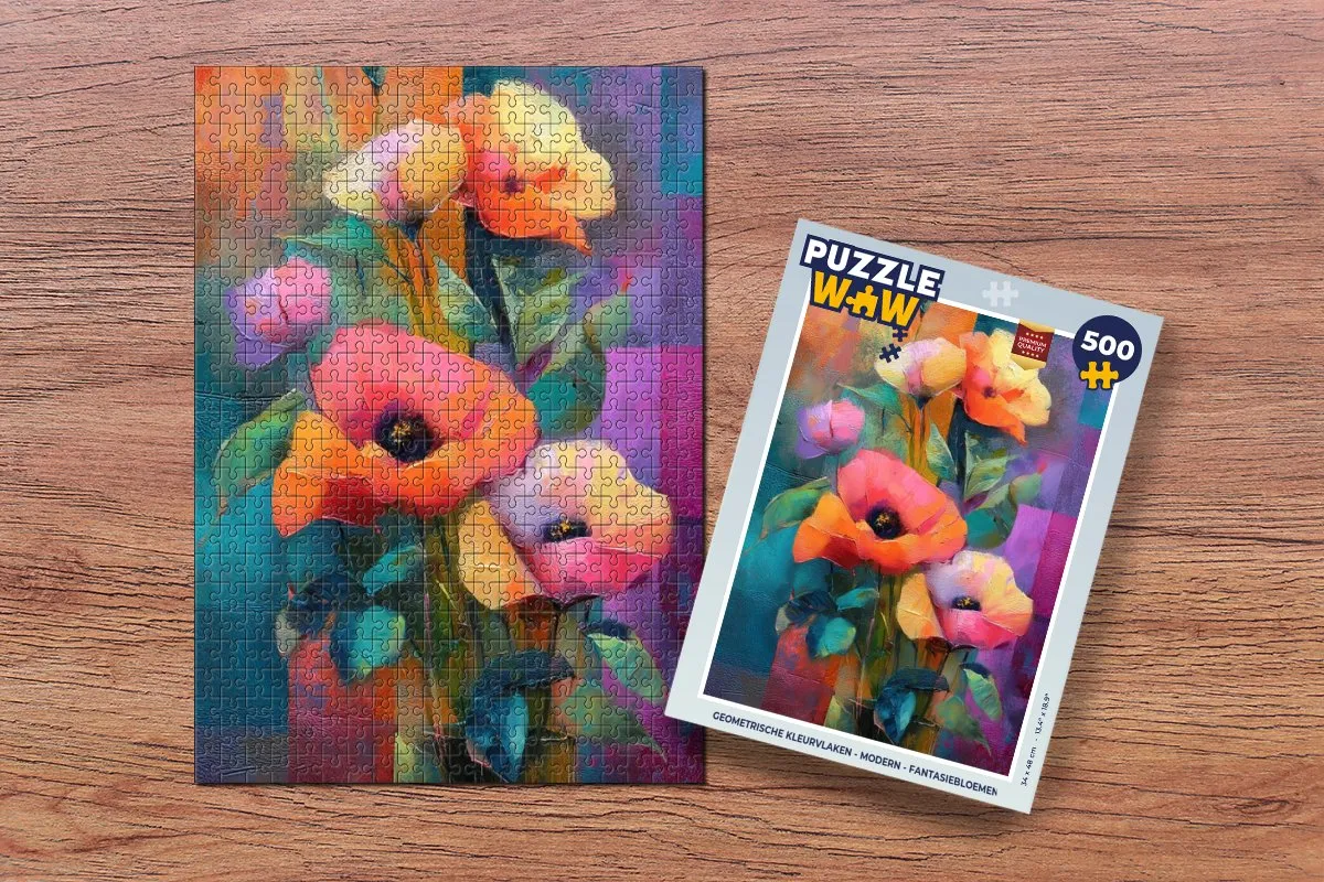 PuzzleWow Geometrische Kleurvlakken Bloemen Legpuzzel 500 Stuks