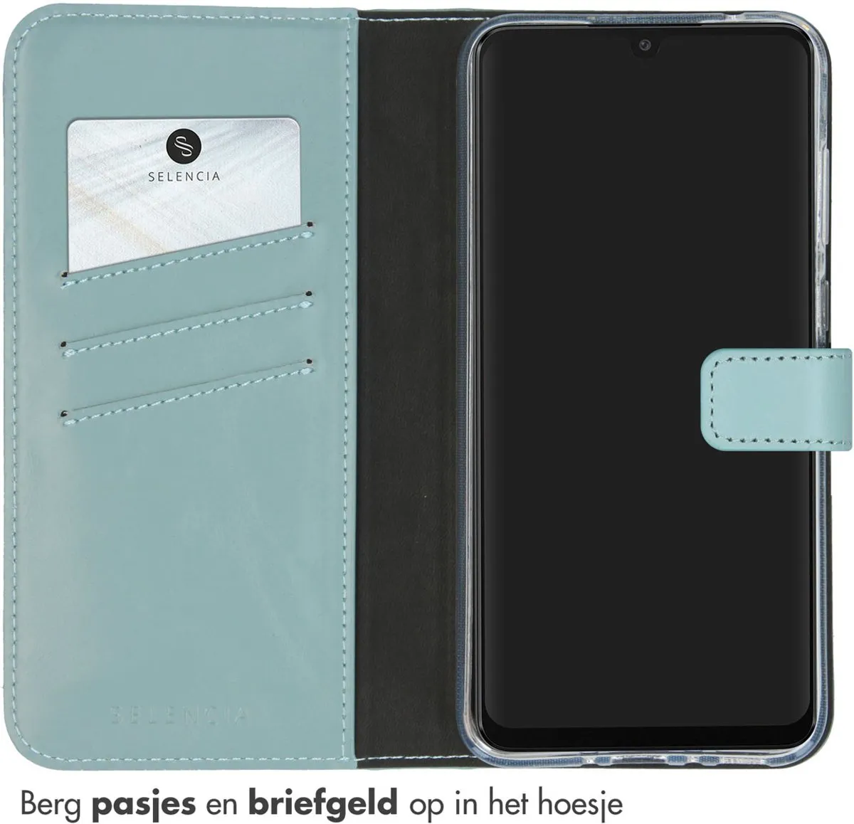 Selencia Hoesje Samsung Galaxy A35 - Echt Lederen Bookcase Lichtblauw