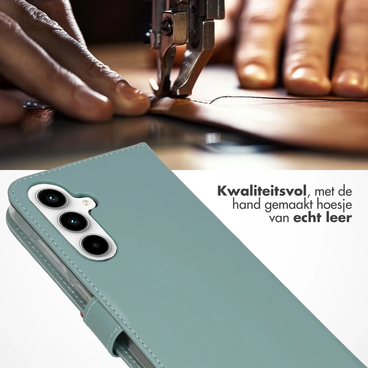 Selencia Hoesje Samsung Galaxy A35 - Echt Lederen Bookcase Lichtblauw
