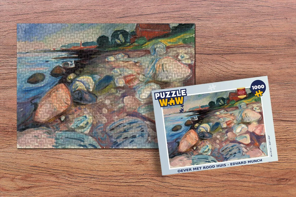 PuzzleWow Edvard Munch Oever met rood huis Legpuzzel 1000 Stuks - Multicolor
