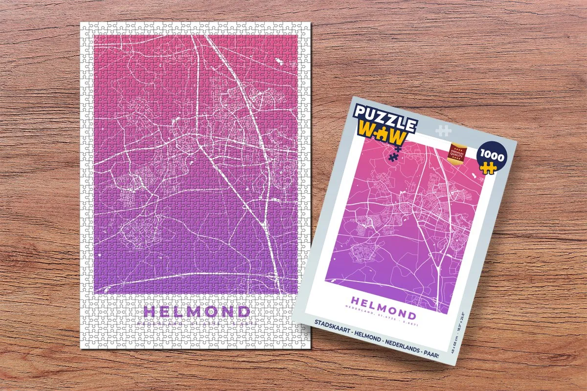 PuzzleWow Stadskaart Helmond Legpuzzel 1000 Stuks - Multicolor