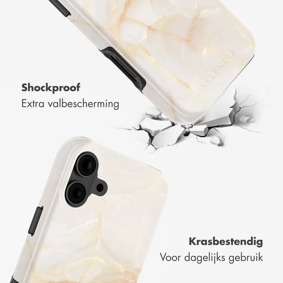 Selencia Hoesje iPhone 16 - Golden Beige Marble - MagSafe