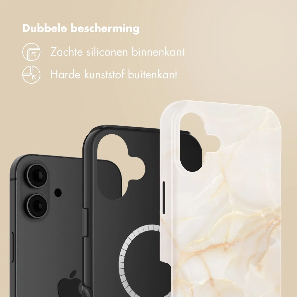 Selencia Hoesje iPhone 16 - Golden Beige Marble - MagSafe