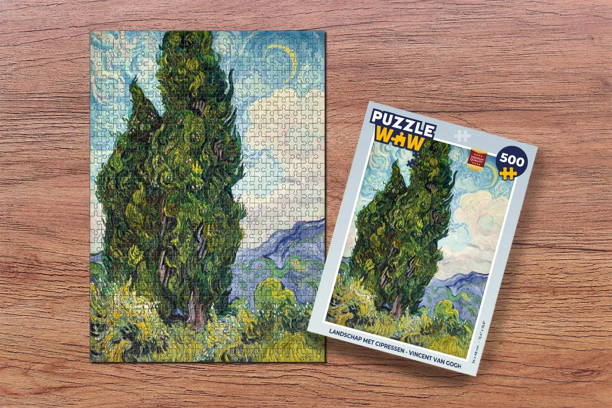 PuzzleWow Vincent van Gogh Landschap met cipressen Legpuzzel 500 Stuks - Multicolor