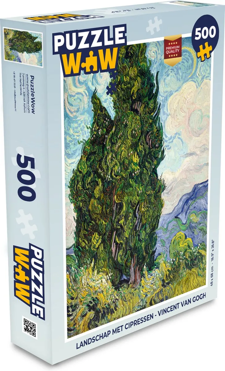 PuzzleWow Vincent van Gogh Landschap met cipressen Legpuzzel 500 Stuks - Multicolor