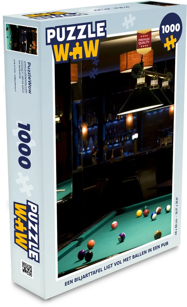 PuzzleWow Legpuzzel Een biljarttafel vol ballen 1000 Stuks
