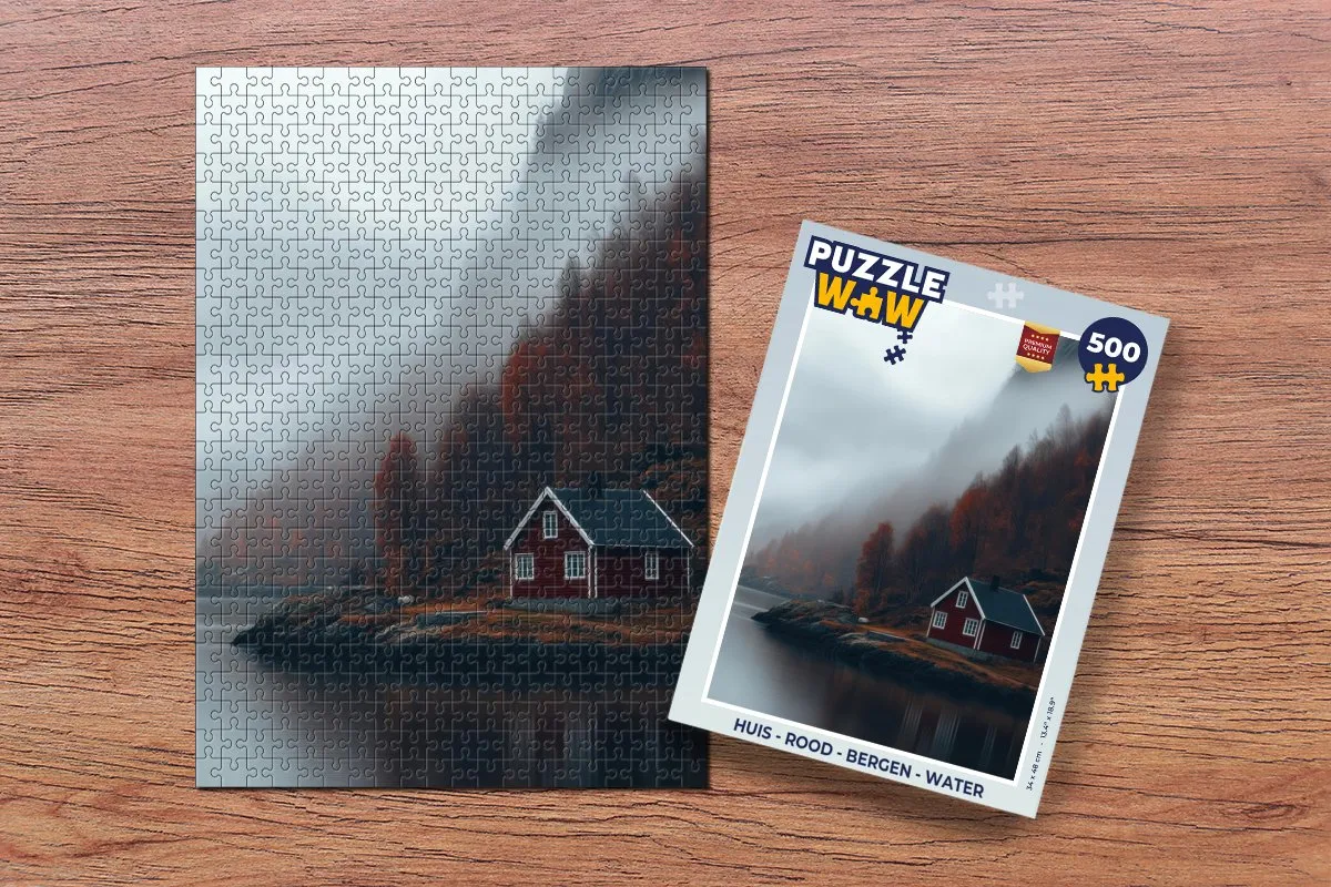PuzzleWow Huis Bergen Water Legpuzzel 500 Stuks - Rood