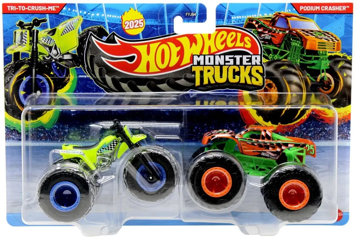 Hot Wheels Monster Jam 2-Pack Tri-to-Crush-Me & Podium Crasher 1:64