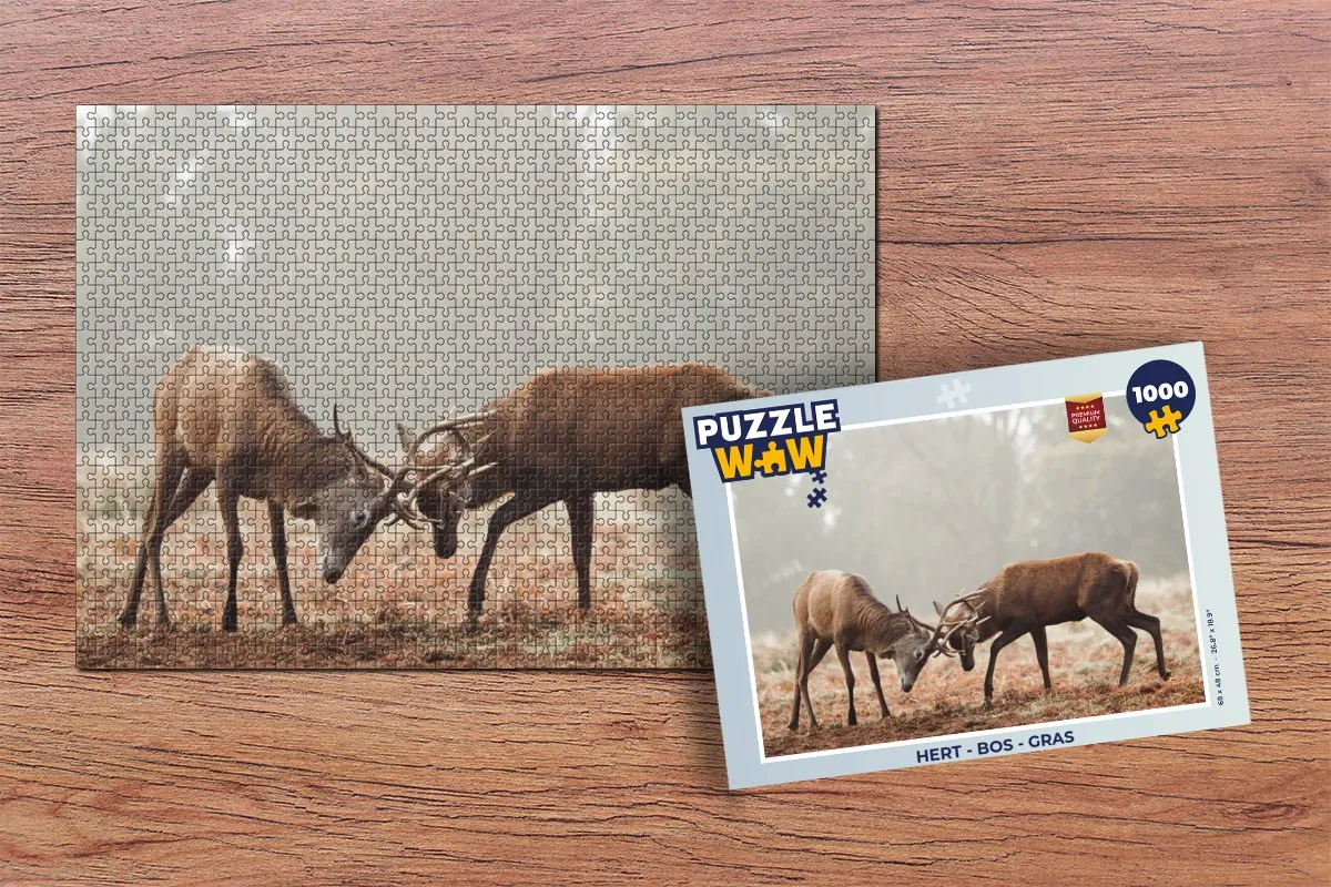 PuzzleWow Legpuzzel Hert Bos Gras 1000 Stuks - Multicolor