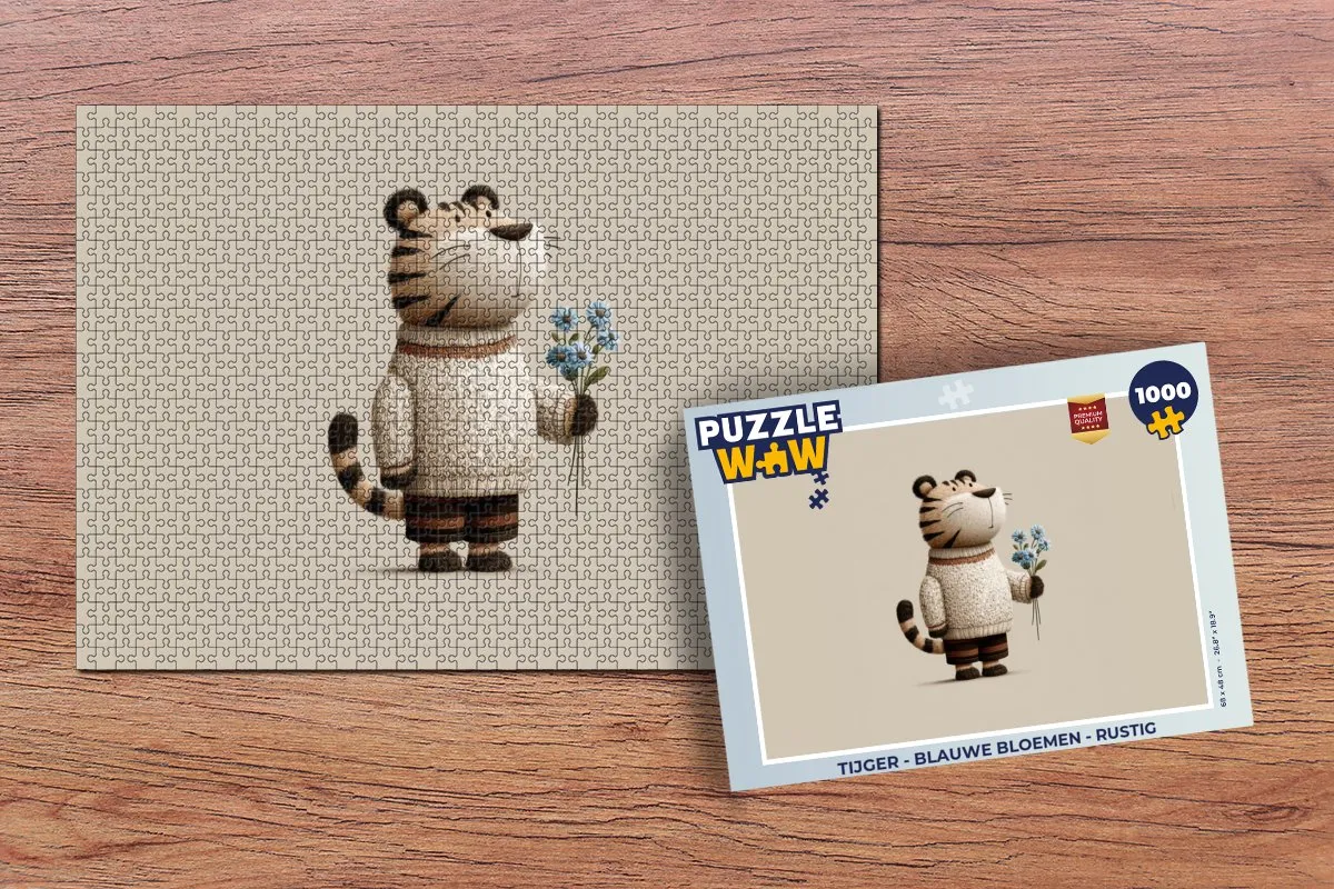 PuzzleWow Tijger - Blauwe Bloemen Legpuzzel 1000 Stuks