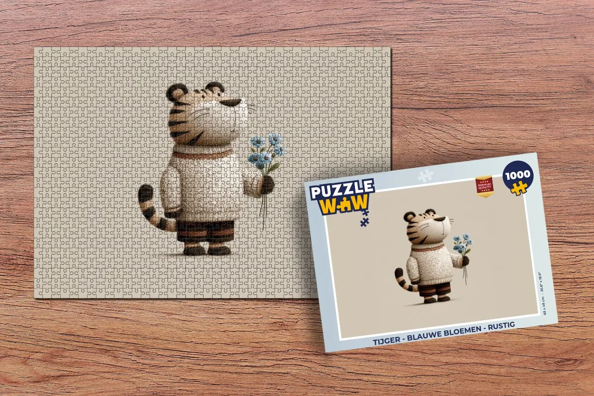 PuzzleWow Tijger - Blauwe Bloemen Legpuzzel 1000 Stuks