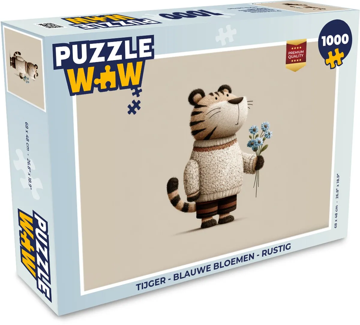 PuzzleWow Tijger - Blauwe Bloemen Legpuzzel 1000 Stuks