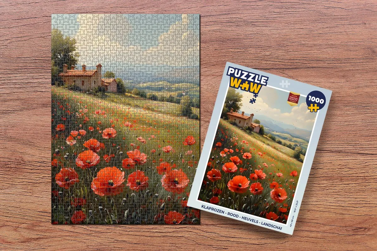 PuzzleWow Legpuzzel 1000 Stuks - Klaprozen Rood