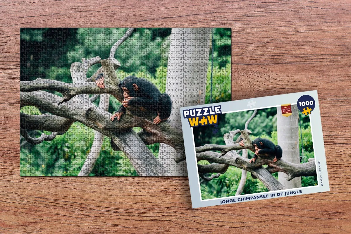 PuzzleWow Legpuzzel Jonge Chimpansee Jungle 1000 Stuks - Multicolor