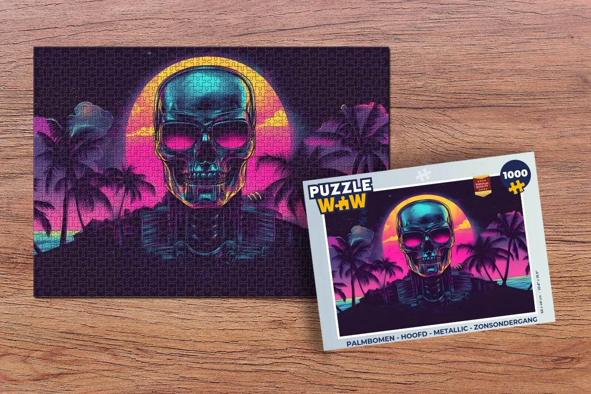 PuzzleWow Legpuzzel Palmbomen - Hoofd Metallic Zonsondergang 1000 Stuks