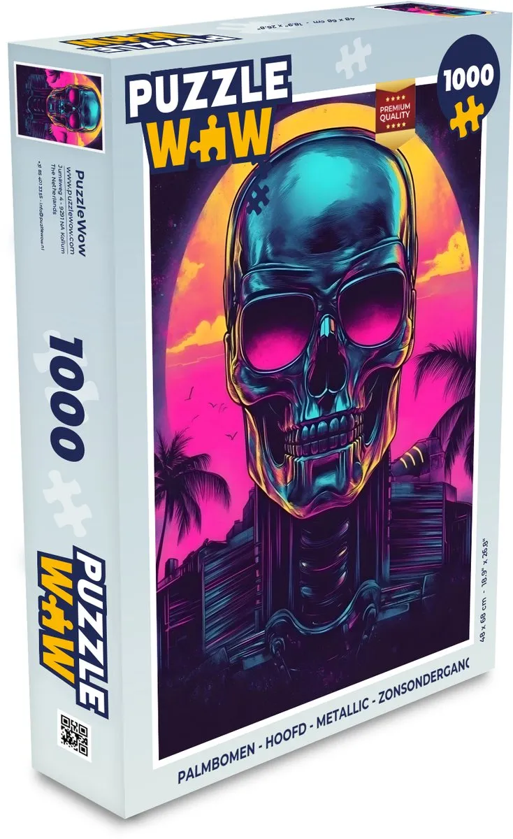 PuzzleWow Legpuzzel Palmbomen - Hoofd Metallic Zonsondergang 1000 Stuks